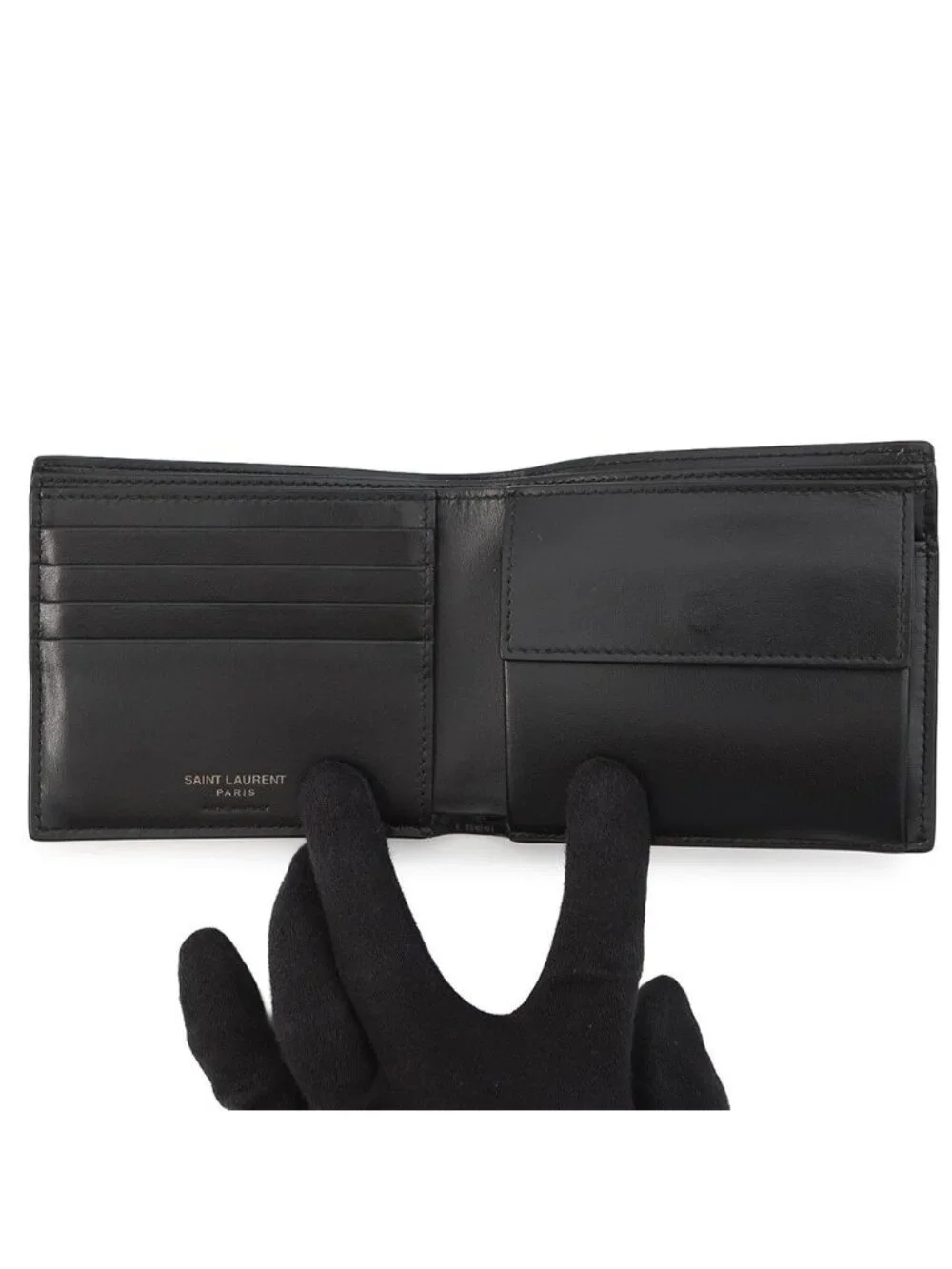 ★SOLD★ Saint Laurent Paris Bifold Wallet Cassandra with Coin Purse Leather Black - Picture 4 of 10
